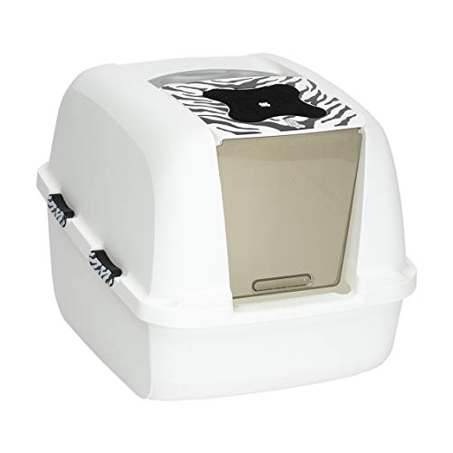 Catit Jumbo Hooded Cat Litter Box, White Tiger, 50696,White-Black