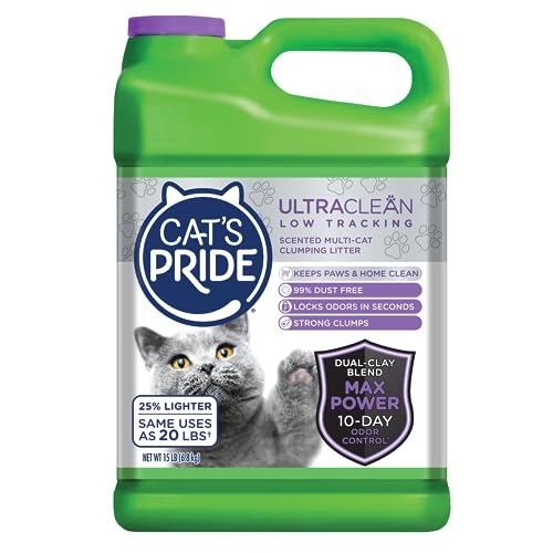 Cat's Pride Max Power: UltraClean Low Tracking Multi-Cat Clumping Litter - Keeps Paws & Home Clean - Up to 10 Days of Powerful Odor Control - 99% Dust Free - Fresh Scent, 15 Pounds