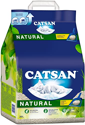 Catsan Natural Clumping Cat Litter 20 Litre Bag, 100 Percent Biodegradable, Extra Absorbent