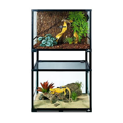 CAVACHEW 68 Gallon Double Tier Reptile Tank, 24" x 18" x 44" Tall Reptile Terrarium, Front Opening, Full Vision, Knock Down, Large Glass Reptile Cage Habitat for Bearded Dragon, Lizard, Snake, Gecko