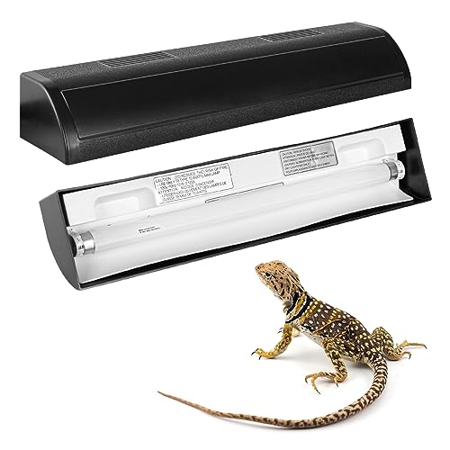 CAVACHEW Reptile Light Fixture with UVB 10.0 Fluorescent Bulb, 15W 18in T8 uvb Reptile Light Combo Kit, Desert Reptile Habitat Lighting Terrarium Hood UVB Light for Bearded Dragon Lizards Tortoises