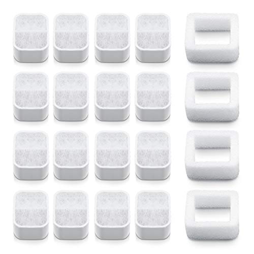 Ceramic Cat Water Fountain Replacement Filters, 16 Pack Pet Fountain Replacement Filters and 4 Pack Foam Filters for Tritone/Fiumi Ceramic Pet Lotus Ceramic Pet Drinking Fountain