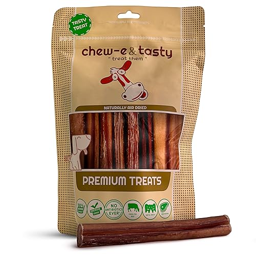 chew-e&tasty 6 Inch Bully Sticks for Dogs (Pack of 10) - 100% Natural, USDA Certified & Odor Free Bully Sticks - Made of Fully Digestible High Protein & Low Fats Dog Bully Sticks for Large Dogs