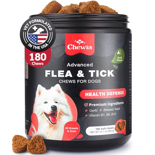 CHEWIA Flea & Tick Prevention Chews for Dogs - 180 Soft Duck Flavor Chews - Natural Dog Flea and Tick Supplement - Flea and Tick Prevention Pet Supplies for Dogs of All Breeds, Ages & Sizes