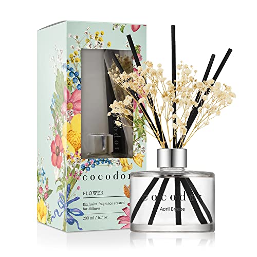 COCODOR Preserved Real Flower Reed Diffuser/April Breeze / 6.7oz(200ml) / 1 Pack/Reed Diffuser Set, Oil Diffuser & Reed Diffuser Sticks, Home & Office Decor, Fragrance and Gifts