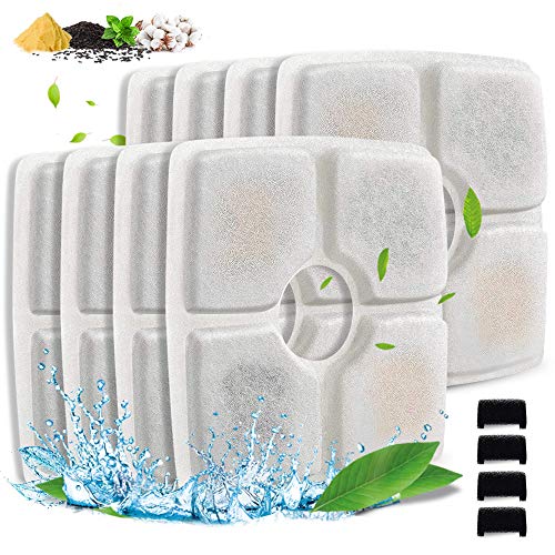 Comsmart Pet Fountain Filter Set, 8 Pack 3 Triple Filtration System Replacement Cat Water Fountain Filters & 4 Pre-Filter Sponges for 84oz/2.5L Automatic Pet Fountain