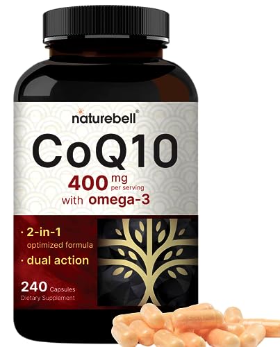 CoQ10 (Ubiquinone) 400mg with Omega 3 Fatty Acids, 240 Capsules | Stable High Absorption Form – Antioxidant Support for Heart & Energy Health – Extra Strength Coenzyme Q10 Supplement