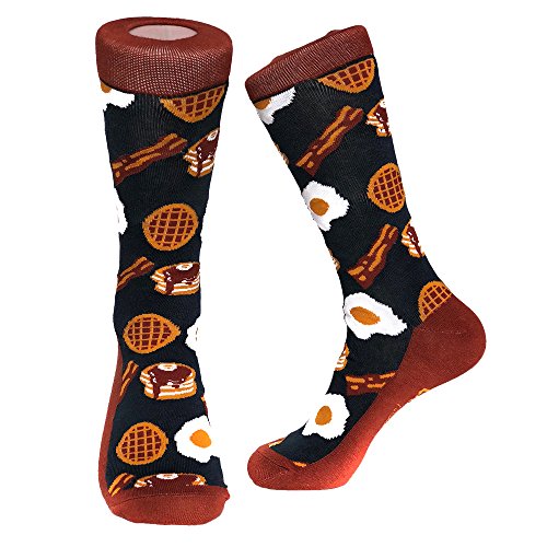 Crazy Dog T-Shirts Bacon And Eggs Socks Funny Breakfast Food Footwear (Black) - Mens (7-12)