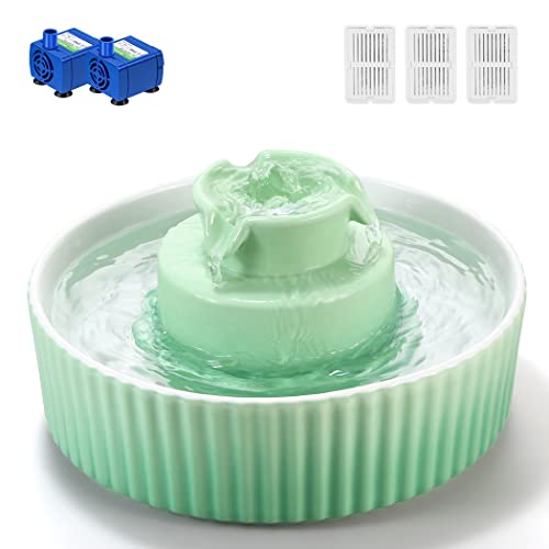 Cupcake Cat Water Fountain Porcelain, Cat Fountain for Dog and Cat (Green)