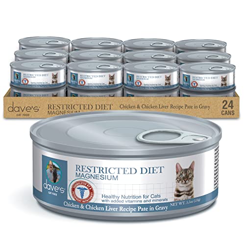 Dave's Pet Food Urinary Tract Cat Food Wet (Chicken Pate in Gravy), Non-Prescription Low Magnesium Restricted Diet Canned Cat Food, Added Vitamins, Vet Recommended (5.5 oz Cans, Case of 24)