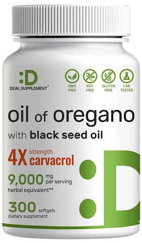 DEAL SUPPLEMENT Oil of Oregano Softgels with Black Seed Oil, 9,000mg Per Serving, 300 Count – 30:1 Extract, Active Carvacrol & Thymoquinone – Antioxidant Immune Health Support – Plant Based, Non-GMO