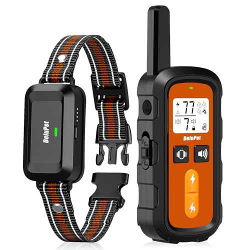 DeluPet Dog Training Collar - Dog Shock Collar with Remote 1600FT, Waterproof Collar, 3 Training Modes and 4 Channels, Security Lock for All Breeds, Sizes