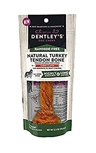 Dentley`s Dog Chews 1-Dog Chew Rawhide-Free Natural Turkey Tendon Bone Turkey Flavor 1-8" Bone