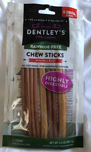 Dentleys`s Rawhide-Free Chew Sticks with Real Bully Highly Digestible 5-6 inch Sticks