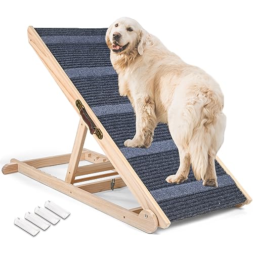 DESCIGH Dog Ramp for Bed, 18" W Extra Wide Paw Ramp, Non-Slip Dog Ramp for High Beds, Couch, or Car, Wooden Folding Pet Ramp, Ramps for Large, Small & Old Dogs, 6 Adjustable Heights, Hold Up to 220LB