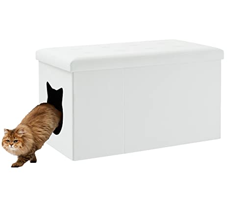 Designer Cat Litter Box Enclosure Hidden Washroom Bench Ottoman (White)