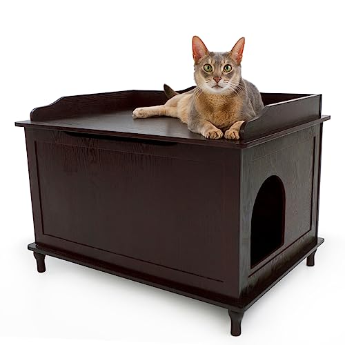 Designer Catbox Cat Litter Box Enclosure, Hidden, Dog-Proof Pet Furniture with Cover, Elegant, Covered, Odor Contained for Large Cats, Cat Litter Box Furniture with Lid, Cat Litter Boxes, Espresso