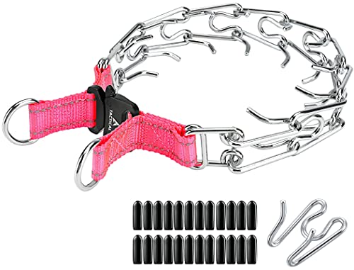 DEYACE Prong Collar for Dogs, Adjustable Quick-Release Metal Buckle Pinch Collar for Dogs, Stainless Steel Choker Collar (M/Neck Girth 14.5"-18.6", Pink)