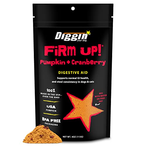 Diggin’ Your Dog Firm Up Pumpkin for Dogs & Cats with Cranberry, 100% Made in USA, Pumpkin Powder for Dogs, Digestive Support, Apple Pectin, Fiber, Healthy Stool, 4 oz