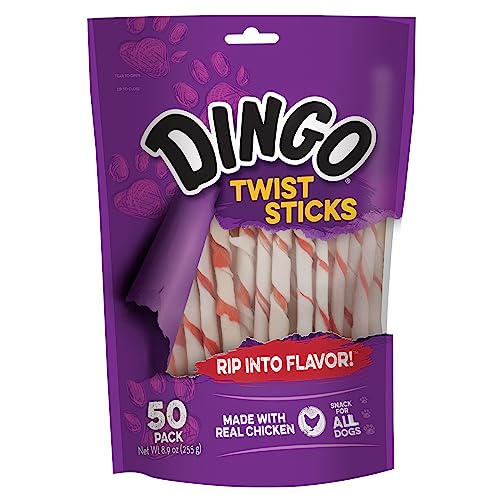 Dingo Twist Sticks 50 Count, Rawhide For Dogs, Made With Real Chicken, 50 Count (Pack of 1)