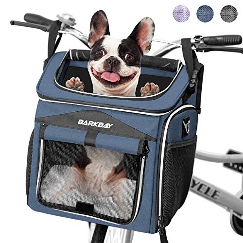 Dog Bike Basket Carrier, Expandable Foldable Soft-Sided Dog Carrier, 2 Open Doors, 5 Reflective Tapes, Pet Travel Bag,Dog Backpack Carrier Safe and Easy for Small Medium Cats and Dogs(Blue)