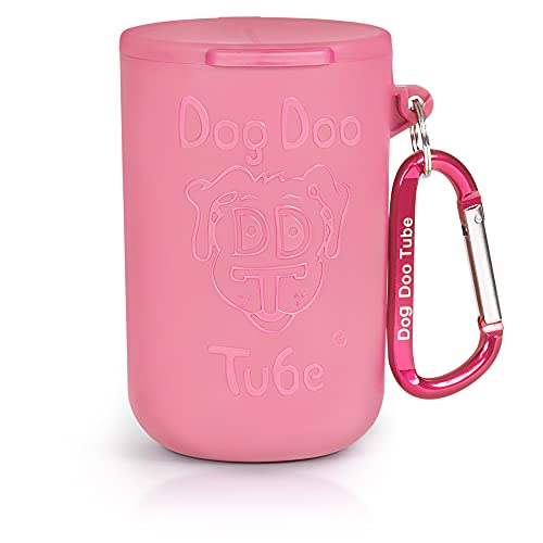 Dog Doo Tube Reusable Dog Poop Holder For Dog walkers - Fitting Lid to Keep in Odors and Germs - Unscented and Leak Proof - Attachable to Dog Leash, Harness or Waist (Medium, Pink)