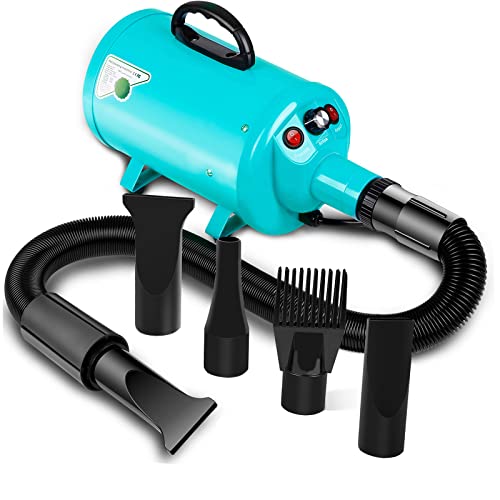 Dog Dryer - 3.8HP 2800W Stepless Speed Pet Hair Blaster with Heat, Home-used Professional Dog Air Force Grooming Blower for Large Big Dogs, Adjustable Strong Power, Blue