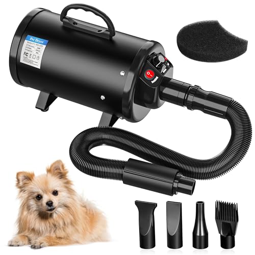 Dog Dryer High Velocity Pet Dog Hair Dryer 3.2HP Stepless Adjustable Speed Dog Grooming Blow Dryer with Heater