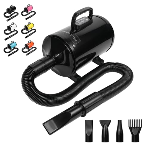 Dog Dryer, Pet Hair Dryer with 4 Nozzle, 5.2HP/3800W Pet Grooming Dryer with Numerical Control Adjustable Speed and Temperature (Black)