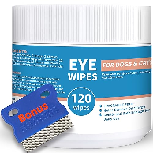 Dog Eye Wipes - 120Ct Tear Stain Remover for Dogs and Cats - 3.15" Presoaked Eye Wash Pads - Unscented Pet Eye Wipes for Remove Discharge and Crust