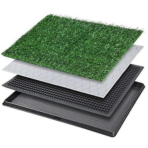 Dog Grass Pet Loo Indoor/Outdoor Portable Potty, Artificial Grass Patch Bathroom Mat and Washable Pee Pad for Puppy Training, Full System with Trays (Pet Training Tray, 20"x25")…