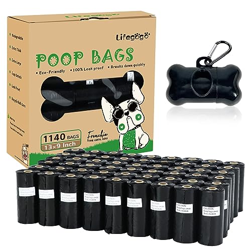 Dog Poop Bag 1140 Counts 57 Rolls, Unscented Doggy Poop Bags, Leak-Proof Dog Bags for Poop, Extra Thick Strong Dog Waste Bags with Dispenser (13 x 9 Inches)