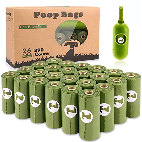 Dog Poop Bag Biodegradable Scented: Leak Proof Dog Waste Bags With 1 Dispenser, Eco-Friendly Poop Bags 26 Rolls Refills -390 Counts