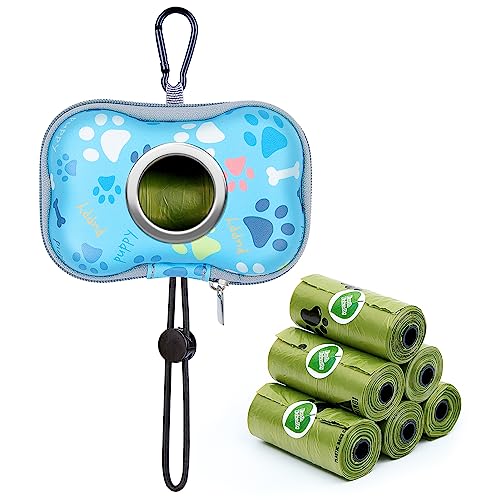 Dog Poop Bag Holder Biodegradable Dog Poop Bags Premium EVA Dog Poop Bag Dispenser for Leash 1 Count Dog Poop Waste Bags Holder with Carabiners Clip & Hand Free Holder, Includes 90 Count Bags