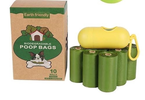 Dog Poop Bags, 13 X 9 Inches, Extra Strong & Leak Proof, Green Poop Bags with Dispenser and Leash Clip