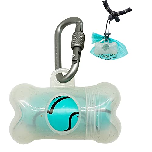 Dog Poop Pickup Bags Holder Dispenser with Standard-Sized Leak-Proof Scented Doggy Waste Bags and Carabiner with Safety Lock Plus Hook and Loop Fastener Never Loose on Leash Lead Again (Clear, 1 Holder 15 Bags)