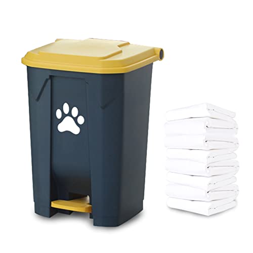 Dog Poop Trash Can For Outdoors Dog Waste Station With Lid Hands-free Pedal Dog Waste Container Removable Inner Bin Garden Home Yard Kitchen With 200PCS Plastic Trash Bags Yellow & Grey B-15-YG-W200