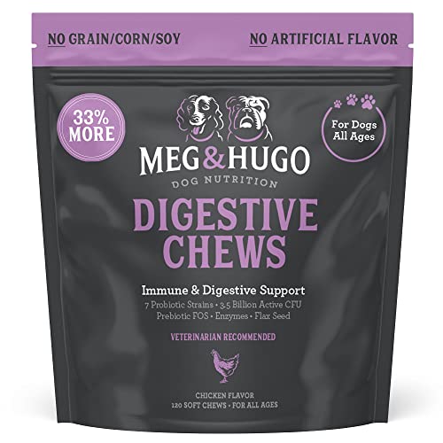 Dog Probiotics and Digestive Enzymes + Prebiotics, 33% More 120 Soft Chews for Digestive Health, Supports Immune System, Normal Bowel + Gut Health, Occasional Diarrhea & Bowel Support Supplement