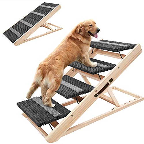 Dog Ramp for Bed, Large Pet Ramps with Stairs for High Beds, 41" Long and Adjustable from 14" to 25", Folding Portable Doggie Car Ramps Steps for SUV, Bed, Couch, up to 200lb