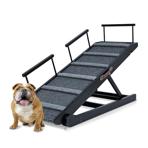 Dog Ramp for Bed, Meulbaty Folding Pet Ramp for Small and Medium Dog & Old Cat, 15.7" to 27.6" Height Adjustable Wooden Dog Ramps for Car or Couch, Non-Slip Traction Mat, Hold up to 200lb