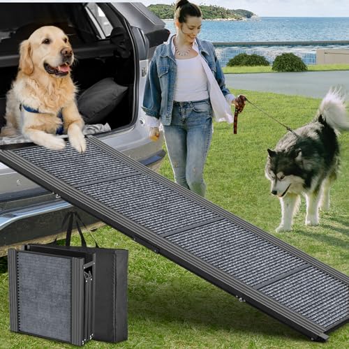 Dog Ramp for Car, 63" Long & 17" Wide Folding Portable Pet Stair Ramp with Non-Slip Rug Surface, Extra Wide Dog Steps for Medium & Large Dogs Up to 250LBS Enter a Car, SUV & Truck