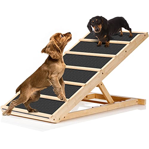 Dog Ramp, ORGXpert Folding Dog Ramp with Non Slip Rubber Surface and 18" Wider Wooden Platform for Large Dogs Up to 120Lbs, 4 Levels Height Adjustable Pet Ramp for Bed Couch Car Use