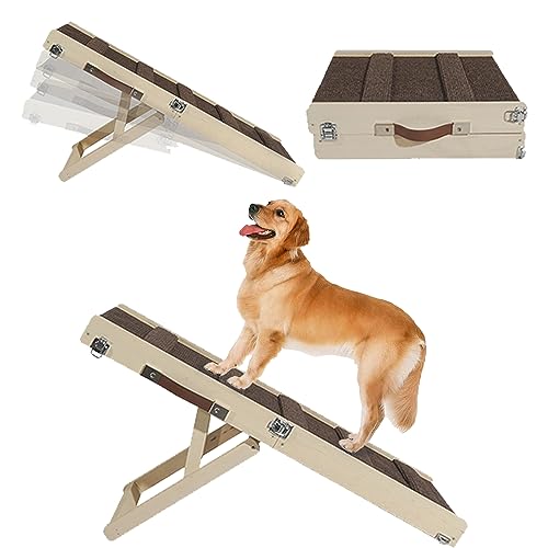 Dog Ramps for Small Dogs, Pet Ramps for Medium Dogs, 32.68" Long Doggie Ramp, Wooden Folding Portable Pet Ramp Rated for 30 LBS, Height Adjustable from 10" to 19" with Non-Slip Traction Mat