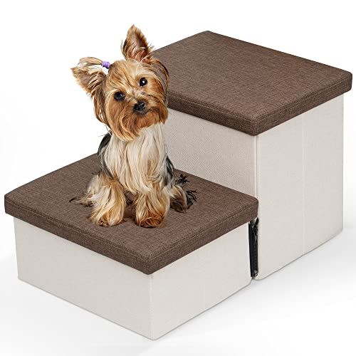 Dog Stairs for Small Dogs - Foldable Pet Steps with Storage, Folding Dog Ramp for Couch Bed and Sofa