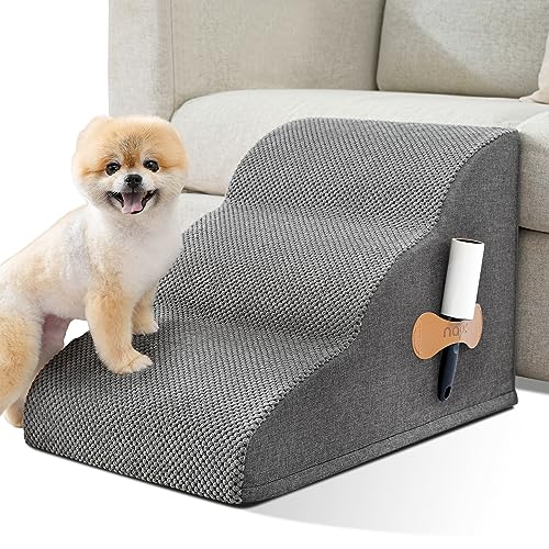 Dog Stairs for Small Dogs, High Density Foam Dog Steps for High Bed Couch 3 Tiers Pet Stairs with Non-Slip Bottoms for Old Cats, Injured Doggies and Puppies Dog Ramp with Waterproof Fabric Cover