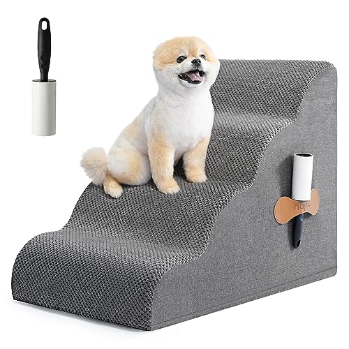 Dog Stairs for Small Dogs, High Density Foam Dog Steps for High Bed Couch 4 Tiers Pet Stairs with Non-Slip Bottoms for Old Cats, Injured Doggies and Puppies Dog Ramp with Waterproof Fabric Cover