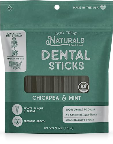 Dog Treat Naturals Dental Chew Sticks | Helps Clean Teeth and Easy to Digest Dog Treats | Dog Breath Freshener | Made in USA | 9.7 Ounces (20 Sticks)