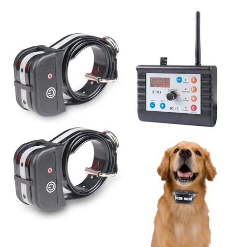 Dog Wireless Fence & Training Collar 2-in-1 System, 2023 Wireless Fence Harmless for All Dogs, Adjustable Control Range 2000 Feet, Adjustable Warning Strength, Waterproof Reflective Stripe Collar