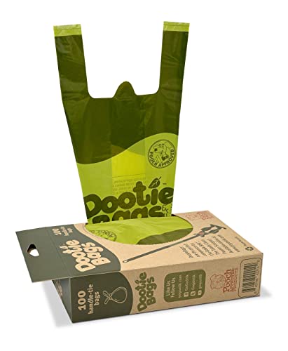 Dootie Bags® Medium-Large Poop Bags, 100 Count, with Tie Handles and Gussets. Strong and Leakproof. Made with Corn Starch. Fits GoGo Stik Pooper Scoopers.