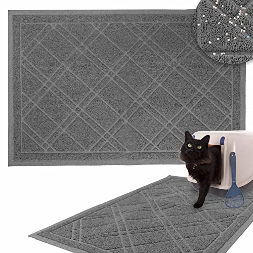 Downtown Pet Supply - Kitty Litter Mat - Trapping Cat Litter Mat - Cat Supplies - Padded, Non-Slip Mat for Cat Litter Box - Waterproof Cat Mat for All Types of Litter - Grey - Small - 15.5 in x 23 in